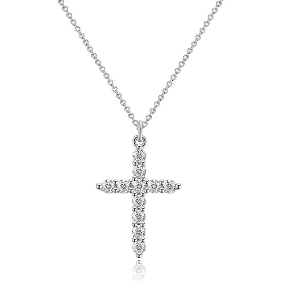 Perfect Gifts Women's Crown B CZ Cross Necklace Silver Plated Faith Jewelry - Picture 1 of 7